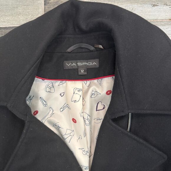 Via Spiga Asymmetrical Front Zipper Double Breasted Wool Blend Coat Size 12 EUC - Picture 7 of 10